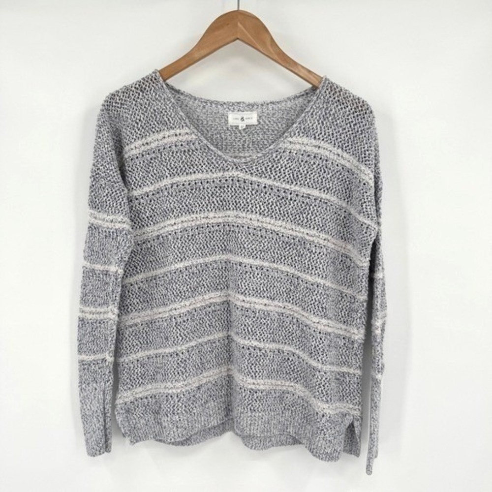 Lou & Grey Blue and White Striped Long Sleeve Scoop Neck Knit Sweater Women XS